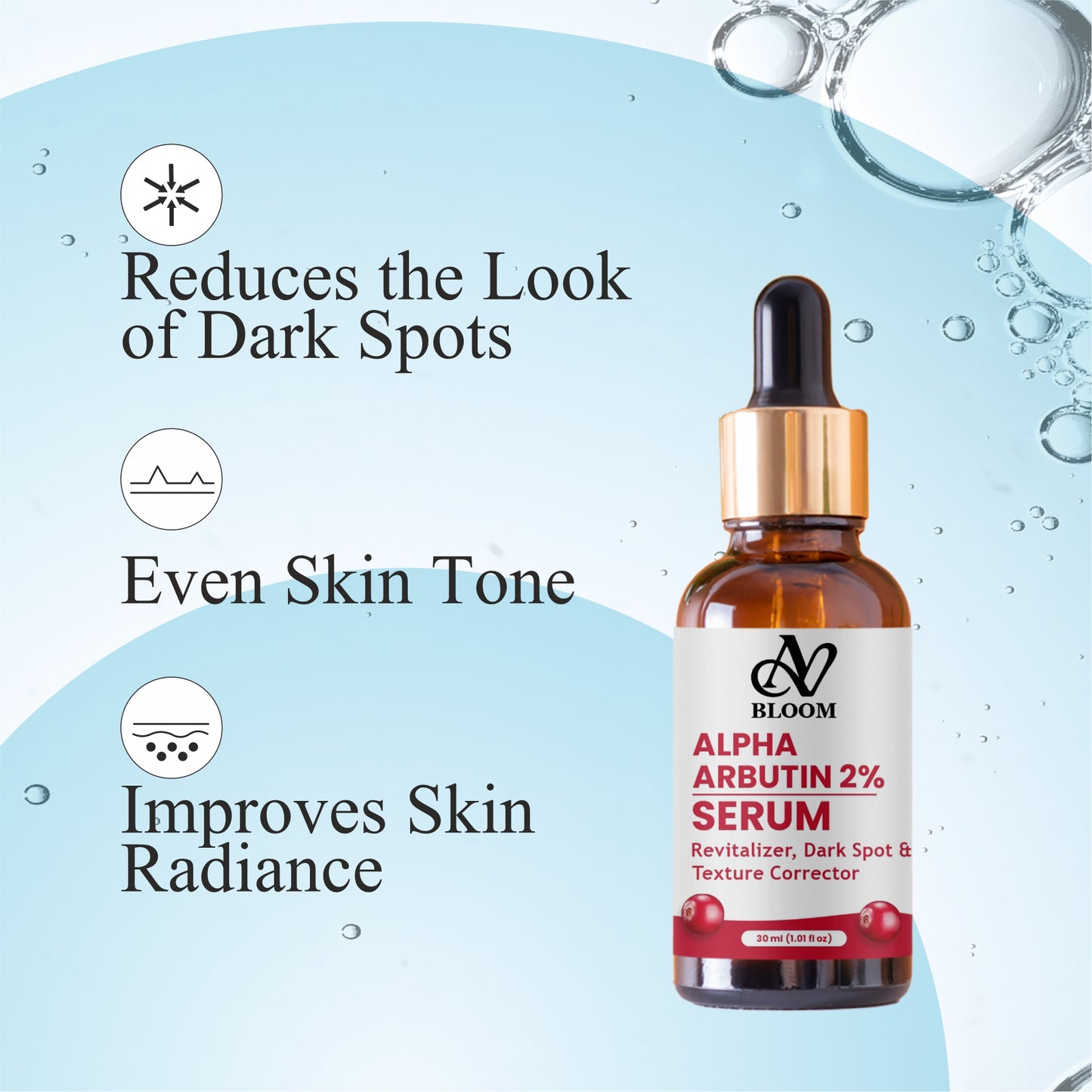 AV Bloom Alpha Arbutin 2% Serum, Revitalizer, Dark Spot & Texture Corrector, 30ml (1.01 fl oz)
