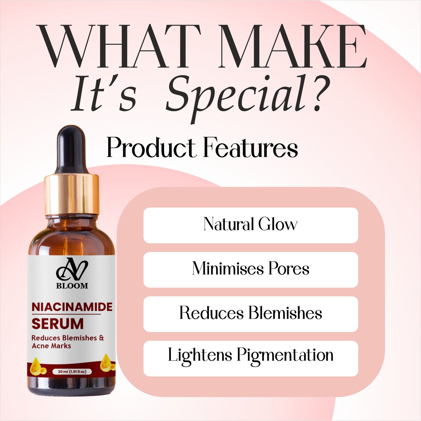 AV Bloom Niacinamide Serum for Reducing Blemishes & Acne Marks, 30ml (1.01 fl oz)