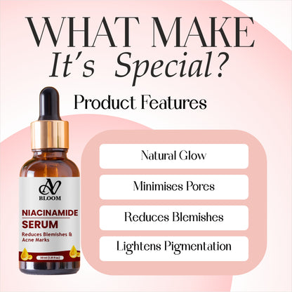 AV Bloom Niacinamide Serum for Reducing Blemishes & Acne Marks, 30ml (1.01 fl oz)