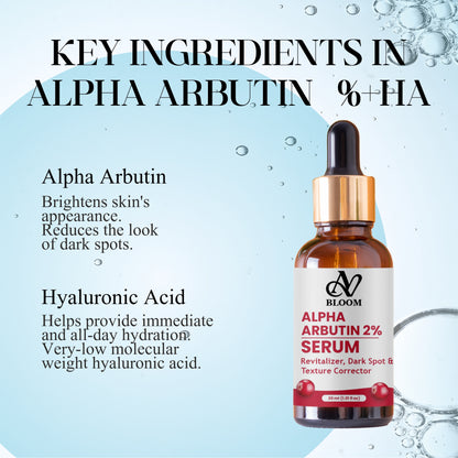 AV Bloom Alpha Arbutin 2% Serum, Revitalizer, Dark Spot & Texture Corrector, 30ml (1.01 fl oz)