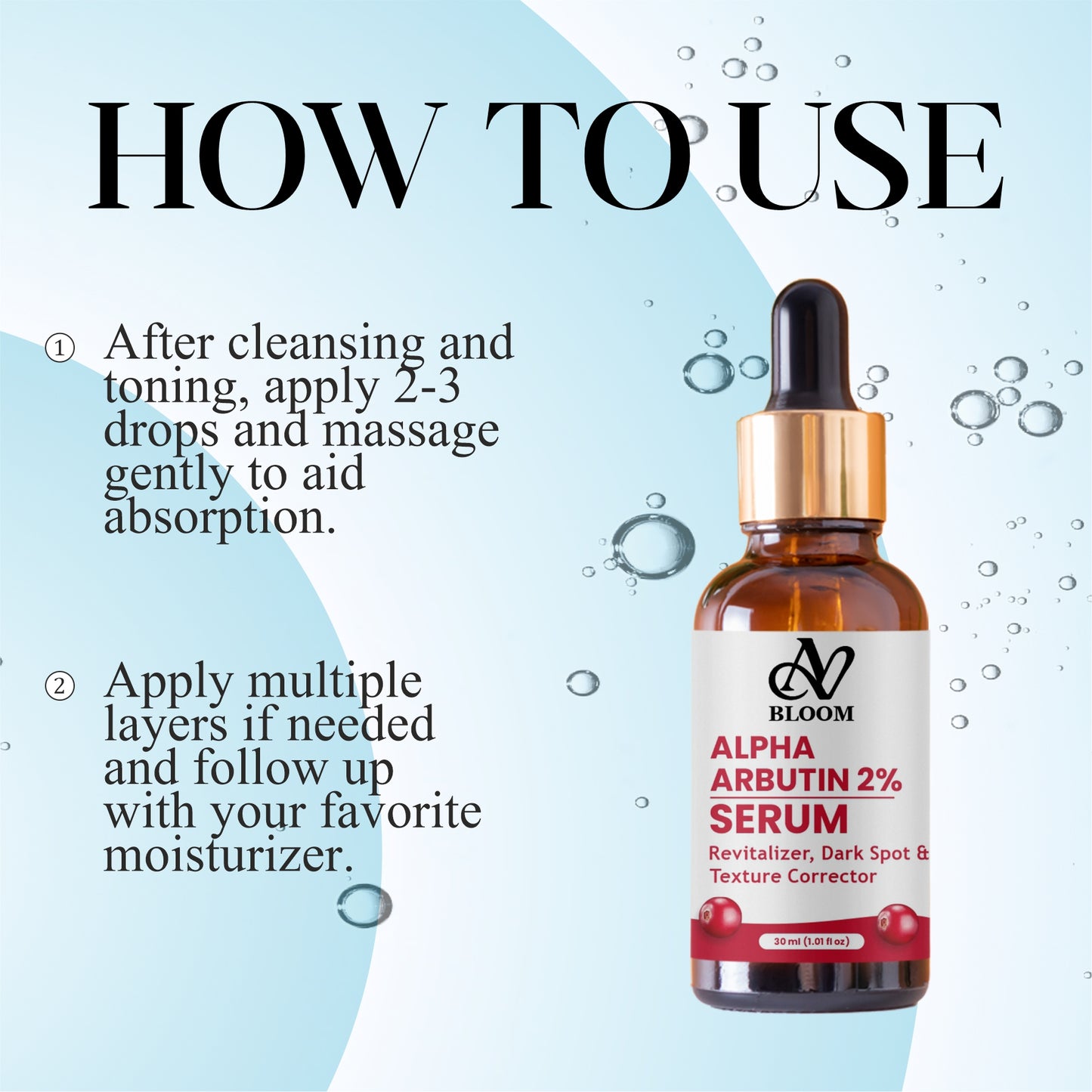 AV Bloom Alpha Arbutin 2% Serum, Revitalizer, Dark Spot & Texture Corrector, 30ml (1.01 fl oz)