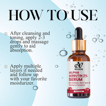 AV Bloom Alpha Arbutin 2% Serum, Revitalizer, Dark Spot & Texture Corrector, 30ml (1.01 fl oz)